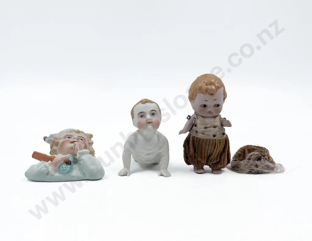 Three Victorian China and Bisque Doll Ornaments Image 1++