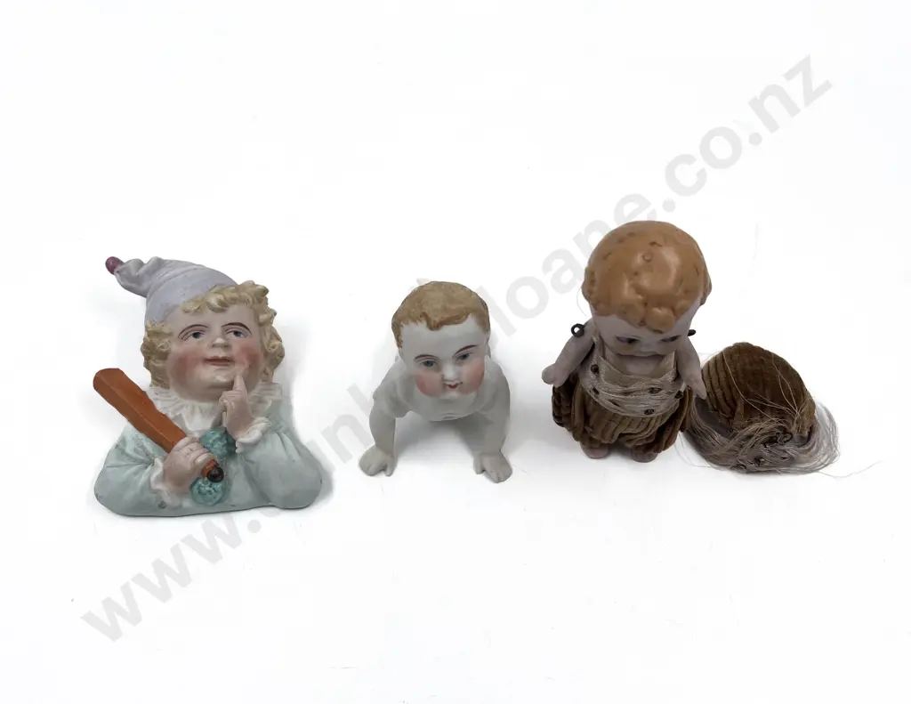 Three Victorian China and Bisque Doll Ornaments Image 1++
