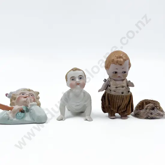 Three Victorian China and Bisque Doll Ornaments