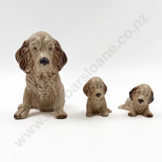 Sylvac Spaniel Puppy and Two Small