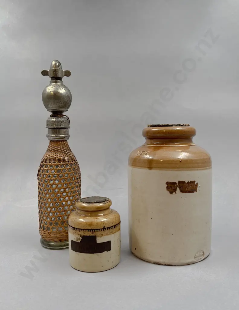 Two Stoneware Crocks and Soda Syphon Image 1++