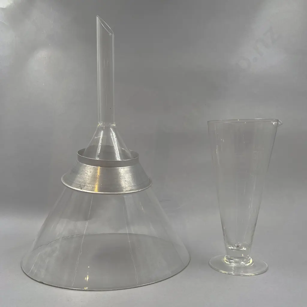 Large Glass Funnel and Measuring Beaker Image 1++