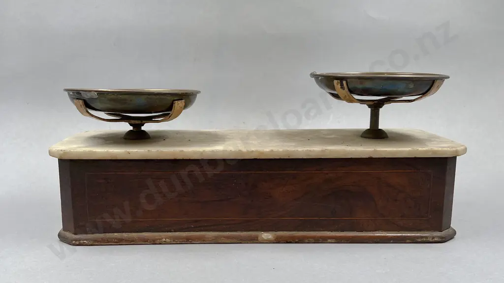 Brass and Wooden Apothecary Scales including Weights Image 1++