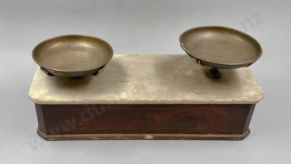 Brass and Wooden Apothecary Scales including Weights Image 1++
