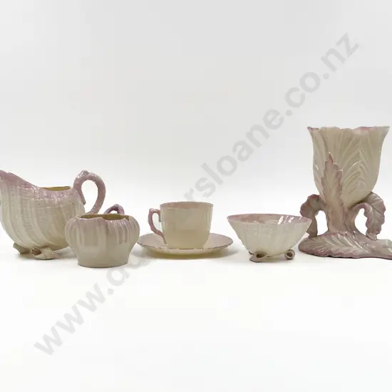Belleek Acanthus Moulded Vase with Milk Jug
