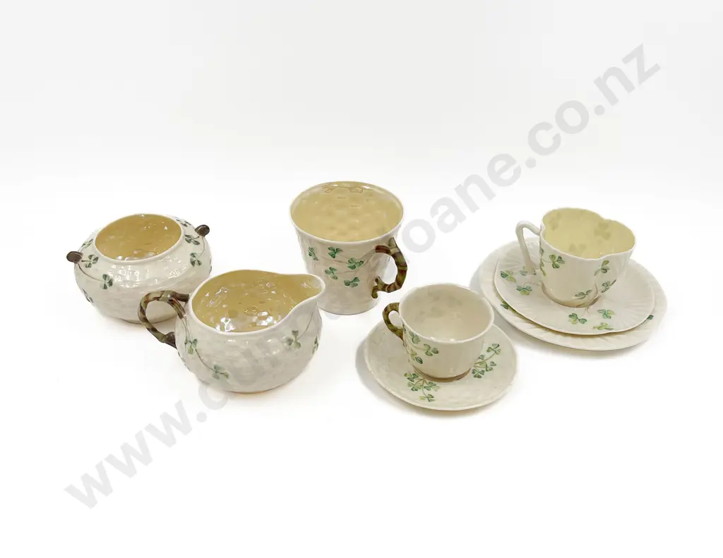 Belleek Shamrock Pattern Cup Saucer Plate Image 1++