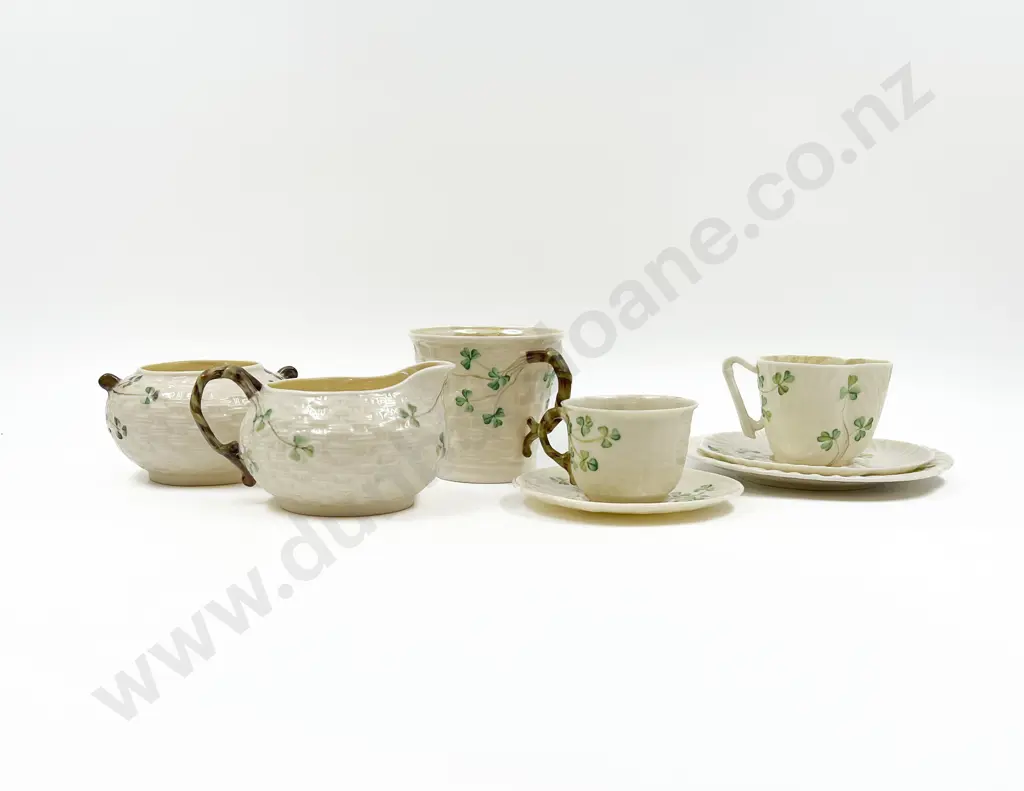 Belleek Shamrock Pattern Cup Saucer Plate Image 1++