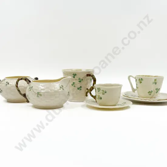 Belleek Shamrock Pattern Cup Saucer Plate