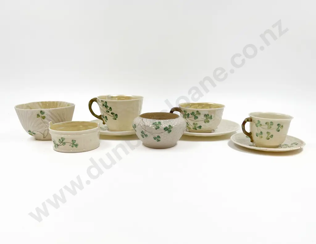 Belleek Clover Pattern Three Cup and Saucers Image 1++