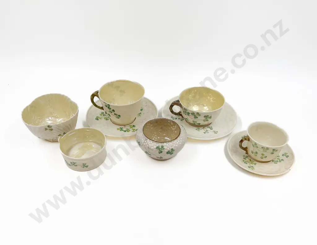Belleek Clover Pattern Three Cup and Saucers Image 1++