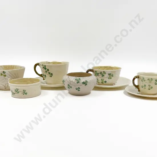 Belleek Clover Pattern Three Cup and Saucers