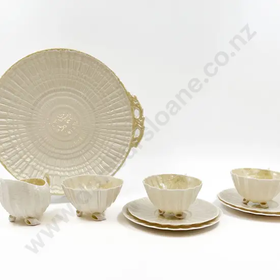 Belleek Scollop Shell Moulded Two Cup Saucer Plates