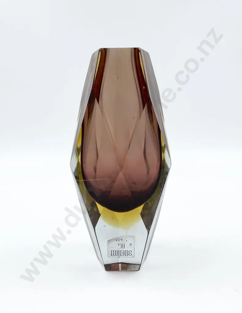 Murano Faceted Brown & Amber Sommerso Glass Vase c.1960s Image 1++