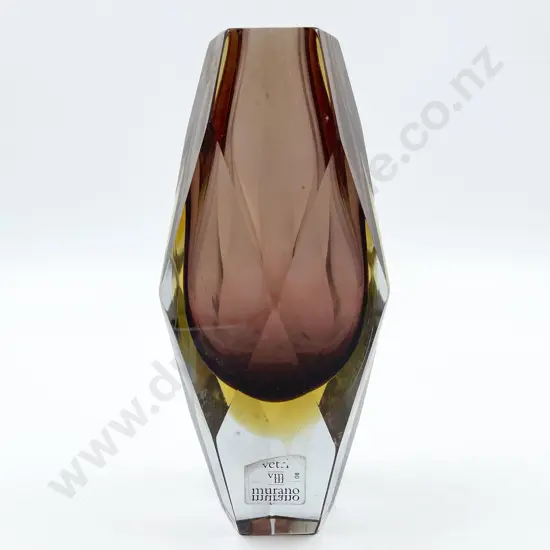 Murano Faceted Brown & Amber Sommerso Glass Vase c.1960s
