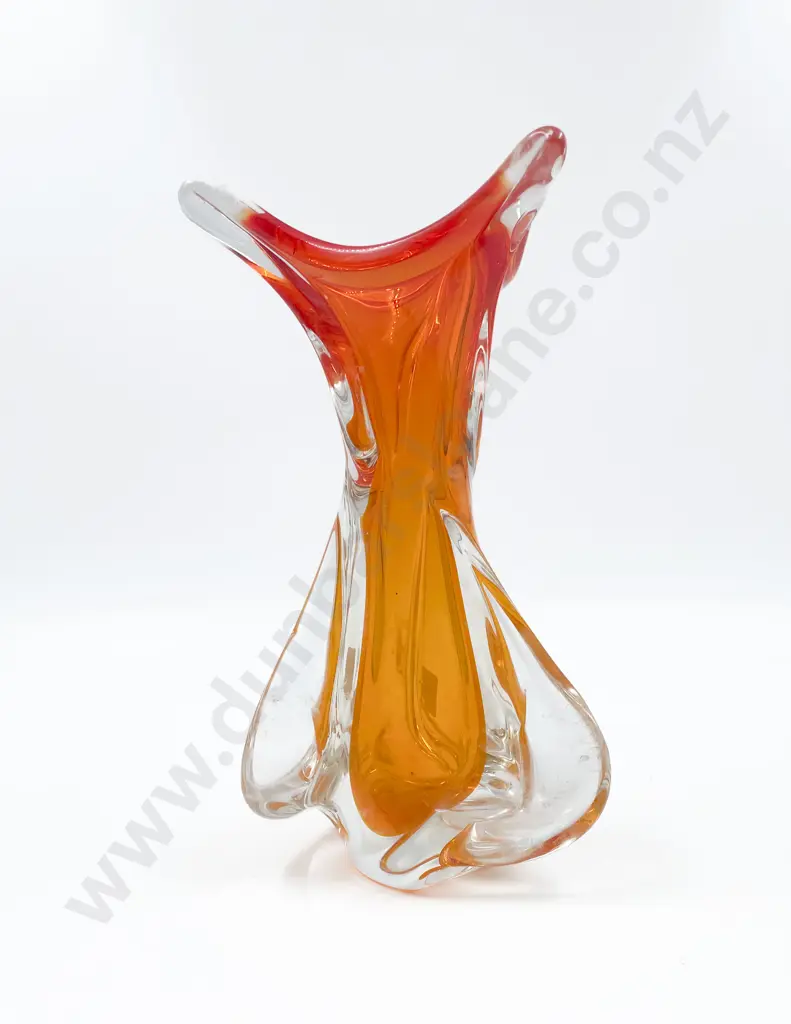 Orange Encased Chalet Canada Art Glass Vase Image 1++