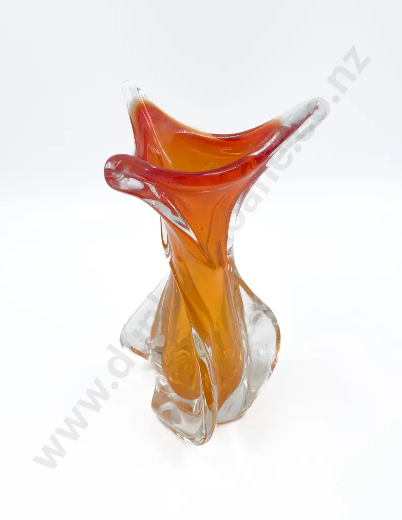 Orange Encased Chalet Canada Art Glass Vase Image 1++