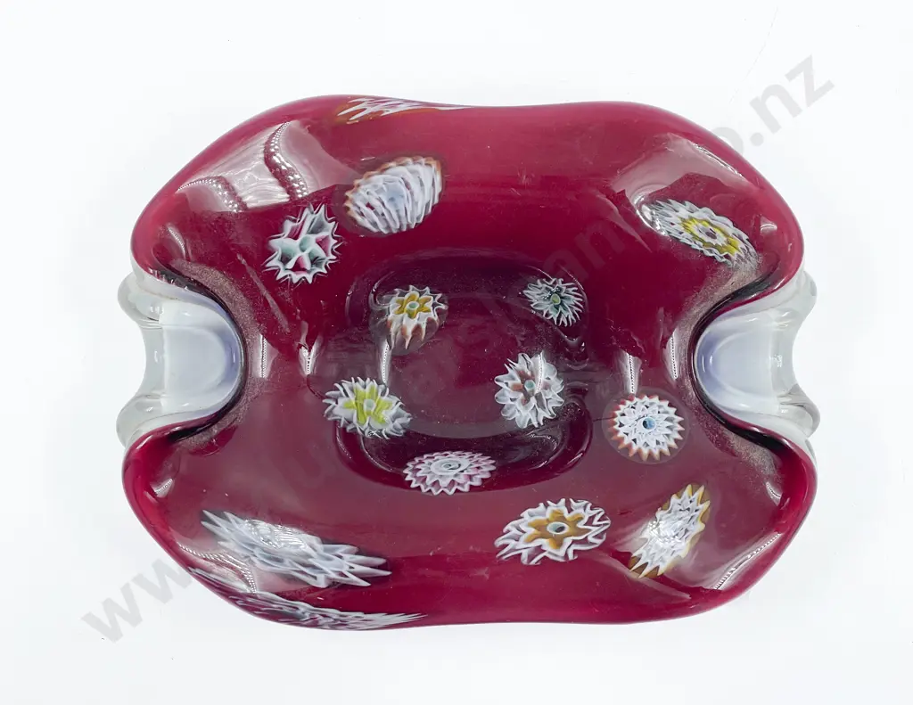 Murano Red Overlay Dish with Millefiori Scatters Image 1++