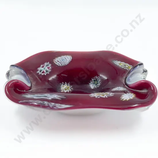 Murano Red Overlay Dish with Millefiori Scatters
