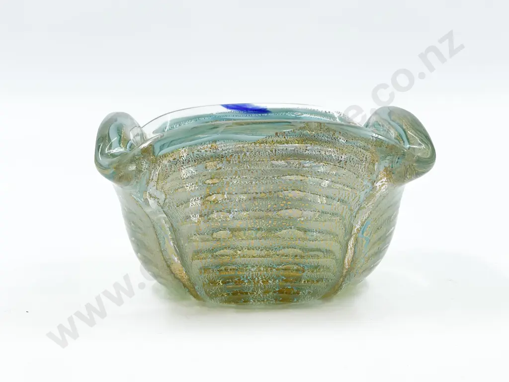 Murano Turquoise Zebrati and Gold Glass Bowl Image 1++