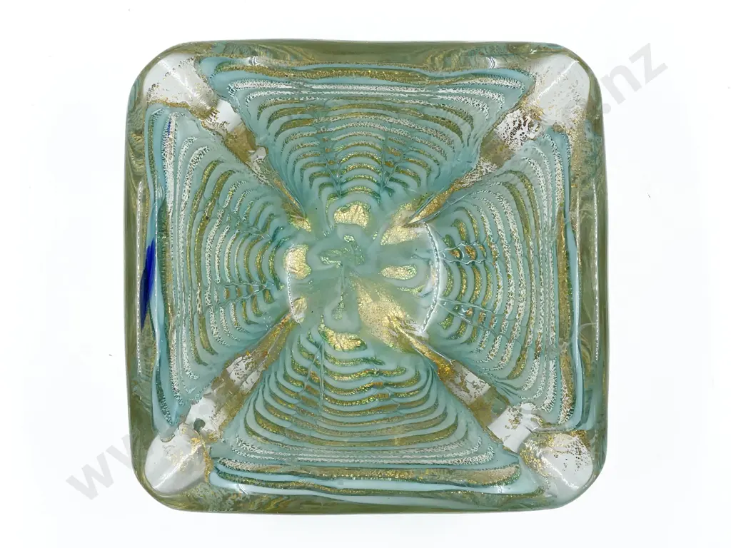 Murano Turquoise Zebrati and Gold Glass Bowl Image 1++