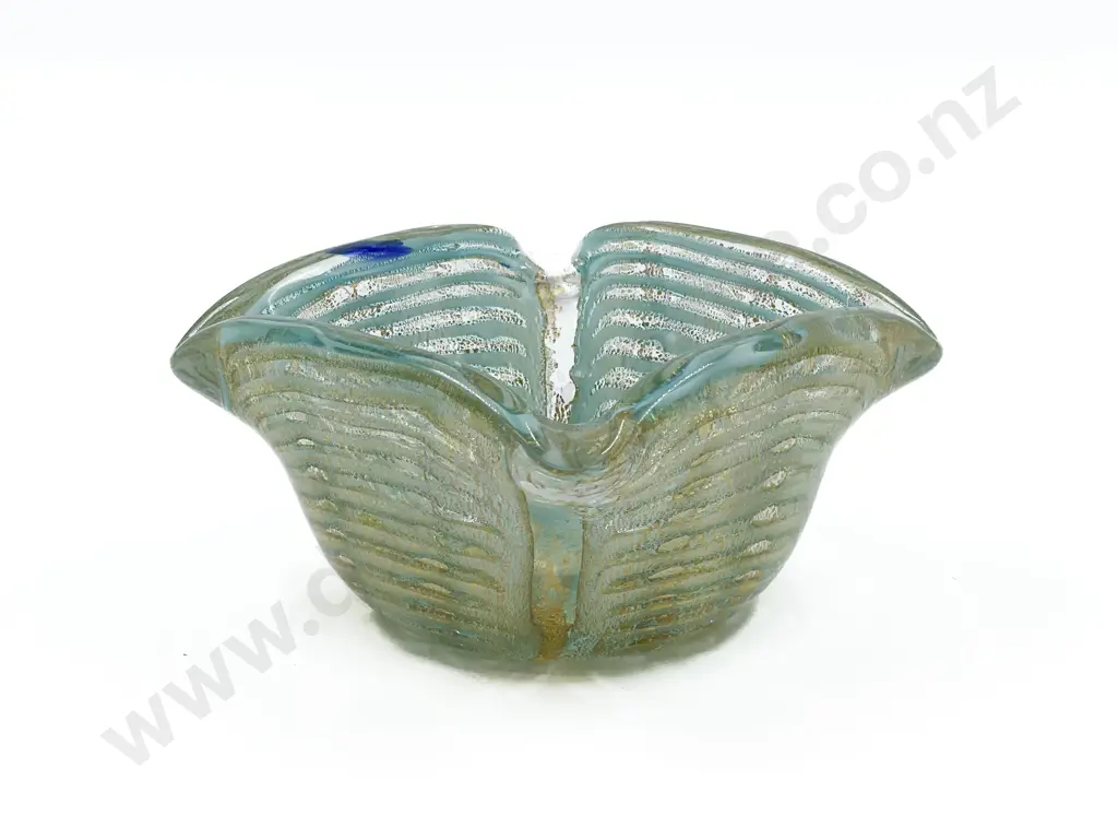 Murano Turquoise Zebrati and Gold Glass Bowl Image 1++