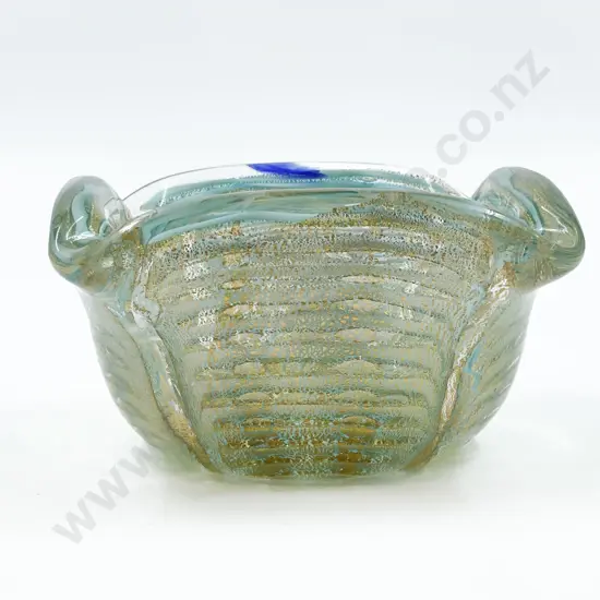 Murano Turquoise Zebrati and Gold Glass Bowl