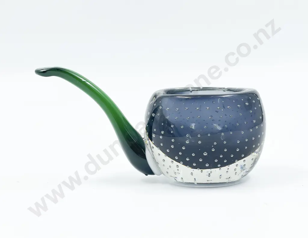Murano Bullicante Sommerso Green and Navy Pipe Form Ashtray Image 1++
