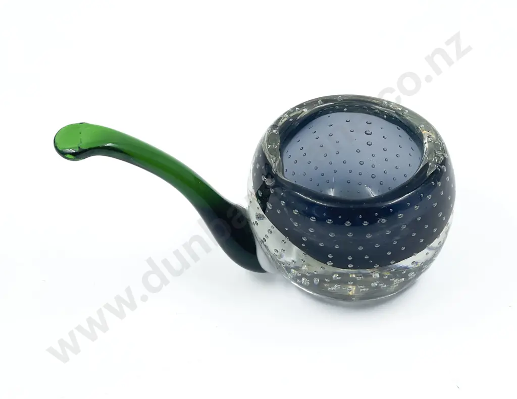 Murano Bullicante Sommerso Green and Navy Pipe Form Ashtray Image 1++