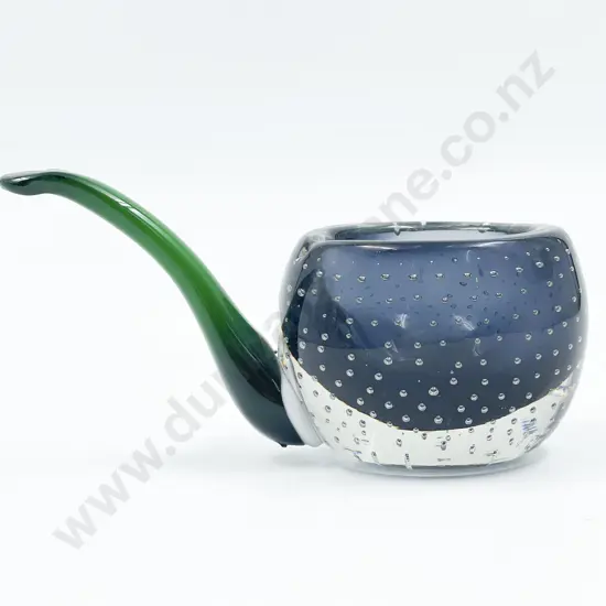 Murano Bullicante Sommerso Green and Navy Pipe Form Ashtray