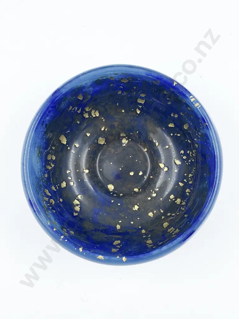 Murano Light and Dark Blue Glass Bowl with Gold Leaf Image 1++