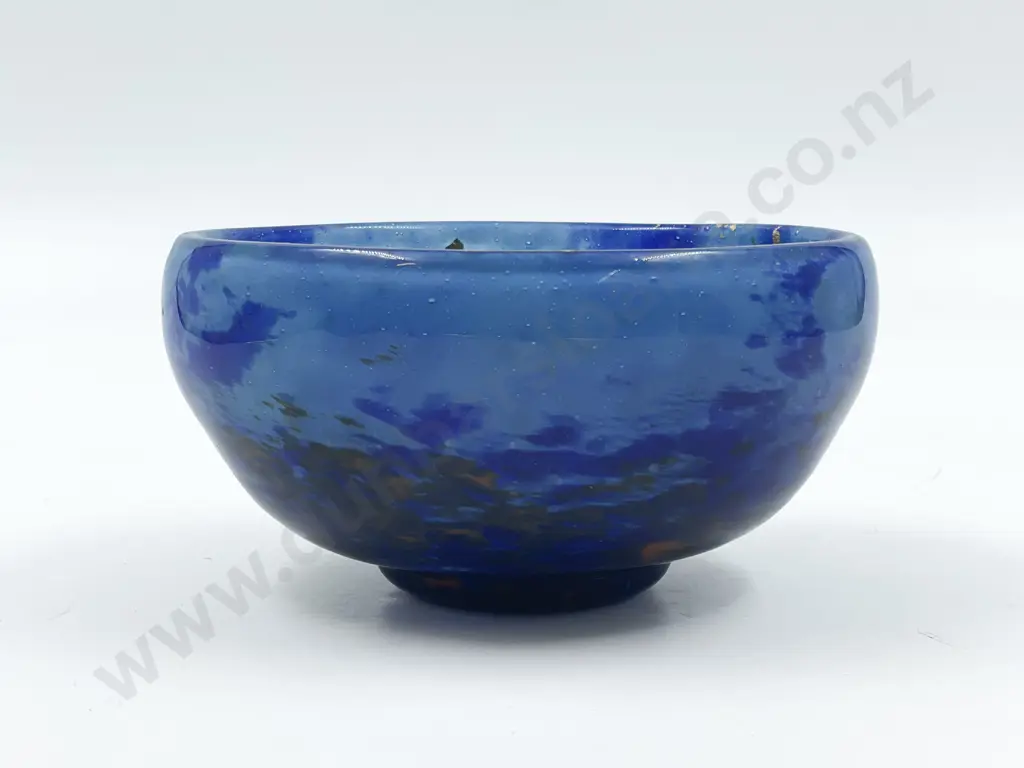 Murano Light and Dark Blue Glass Bowl with Gold Leaf Image 1++