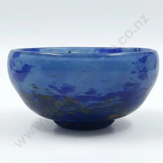 Murano Light and Dark Blue Glass Bowl with Gold Leaf
