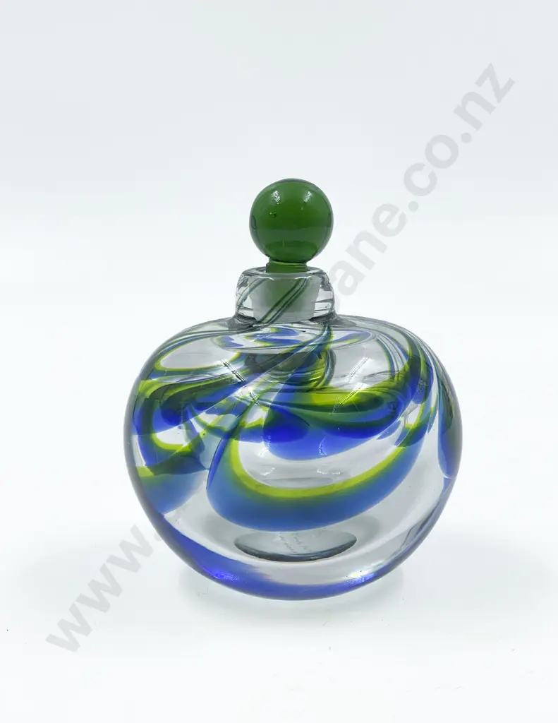 Göran Wárff Green and Blue Swedish 'Jewel' Glass Bottle and Stopper Image 1++