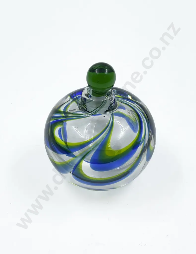 Göran Wárff Green and Blue Swedish 'Jewel' Glass Bottle and Stopper Image 1++