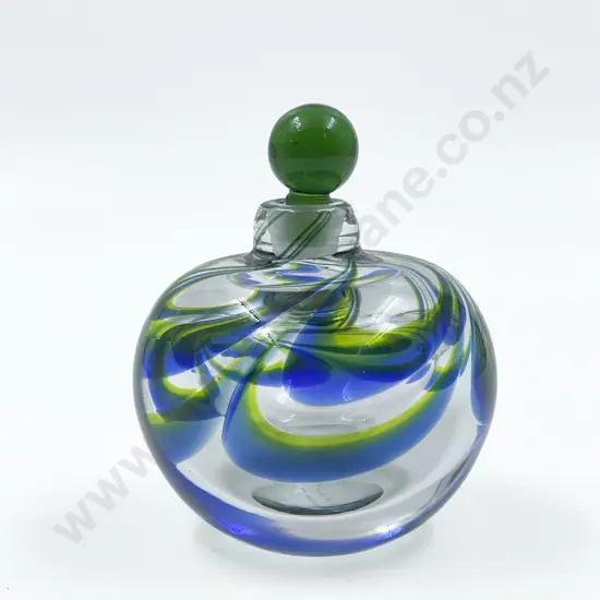 Göran Wárff Green and Blue Swedish 'Jewel' Glass Bottle and Stopper