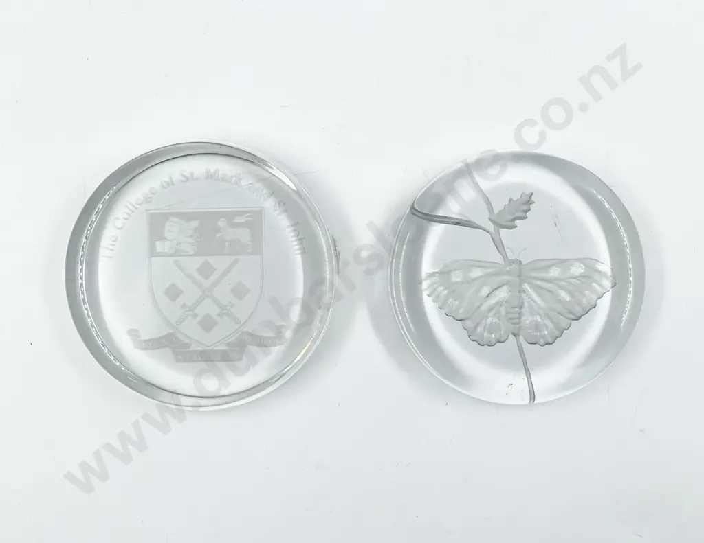 Two Clear Etched Glass Paperweights Image 1++