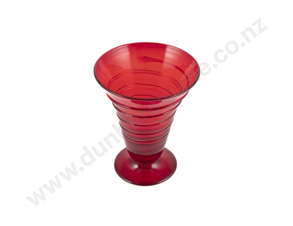 Whitefriars Ruby Red Glass Footed "Ribbon Trail" Vase Designed By Barnaby Powell Image 1++