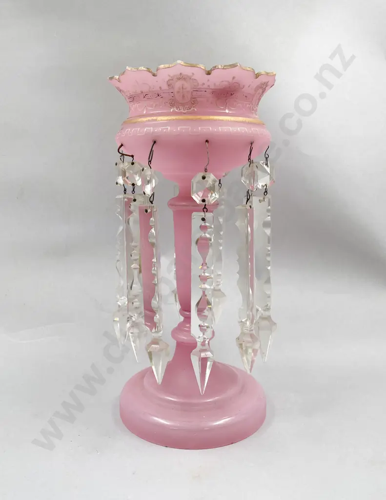Victorian Frosted Pink Glass Lustre Image 1++