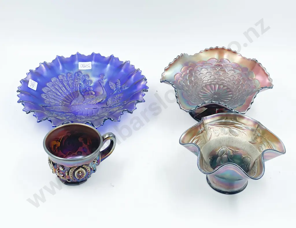 Three Carnival Glass Dishes and Cup Image 1++