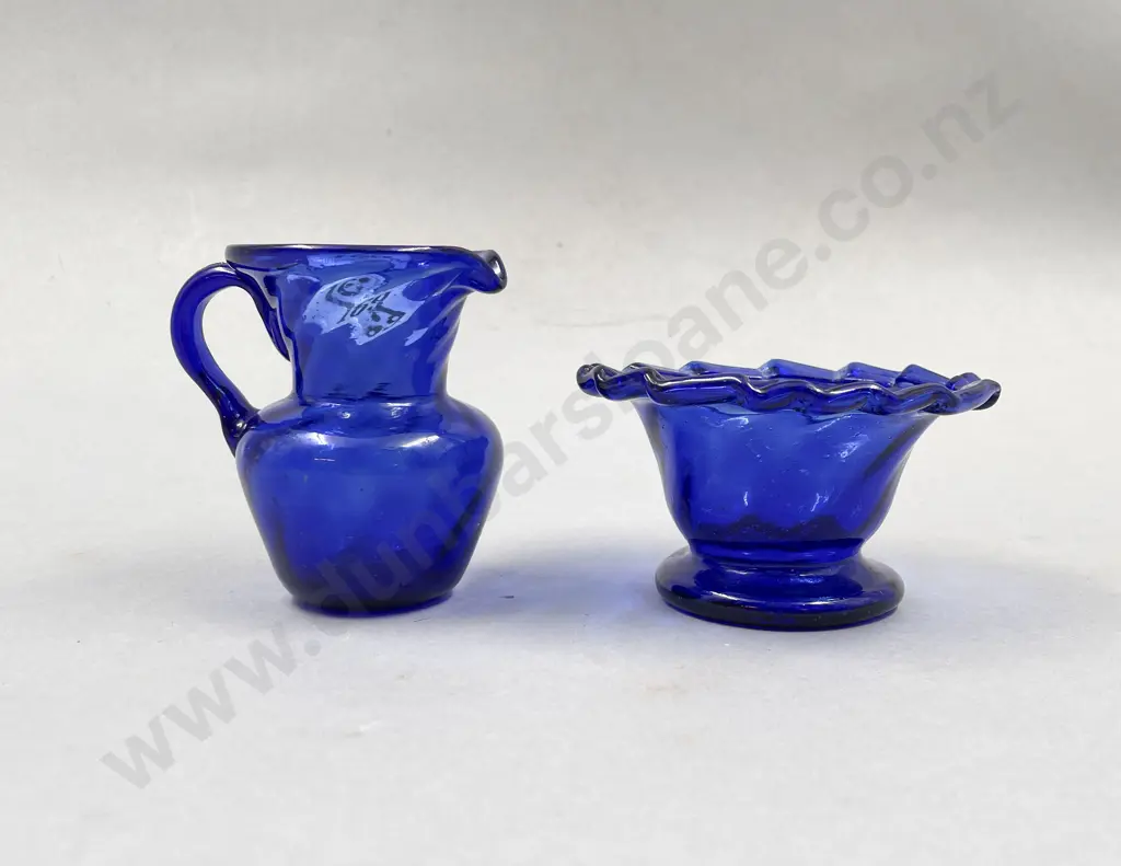 Antique Bristol Blue Sugar & Cream Jug Image 1++