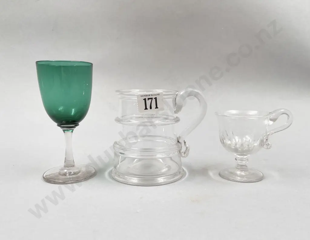 Early Whitefriars Half-pint Mug & Six Punch Cups & Two Bristol Green Wine Glasses Image 1++