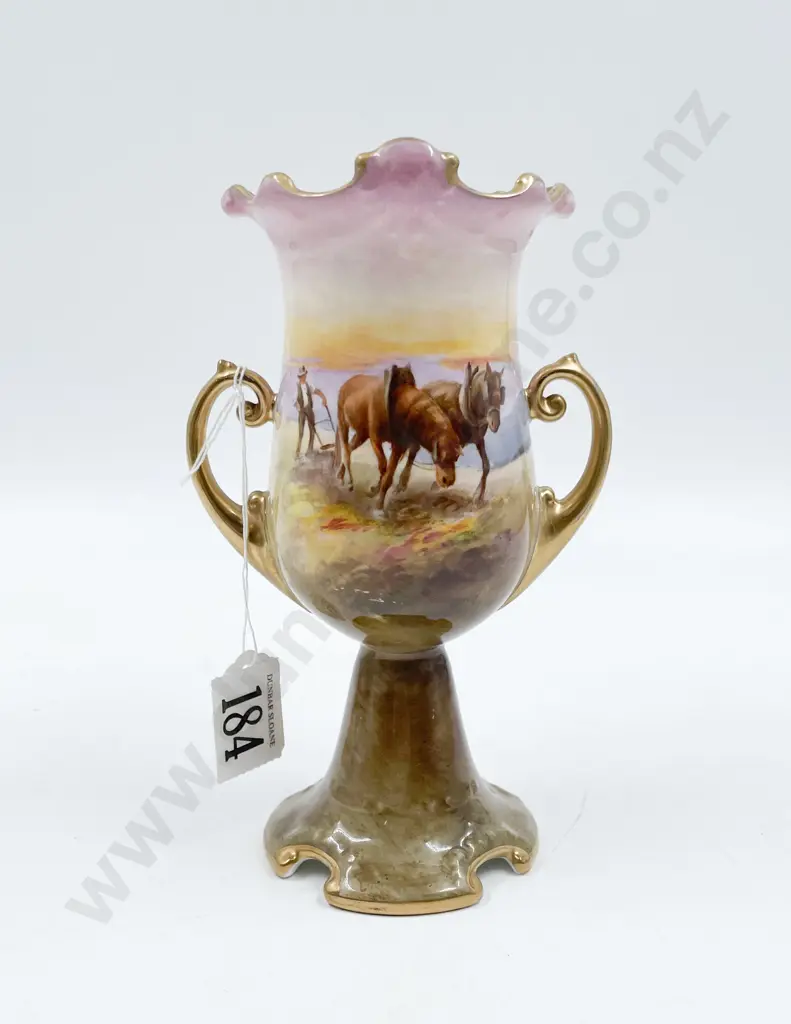 RD Pedestal Posy Vase handpainted signed P. Curnock Image 1++