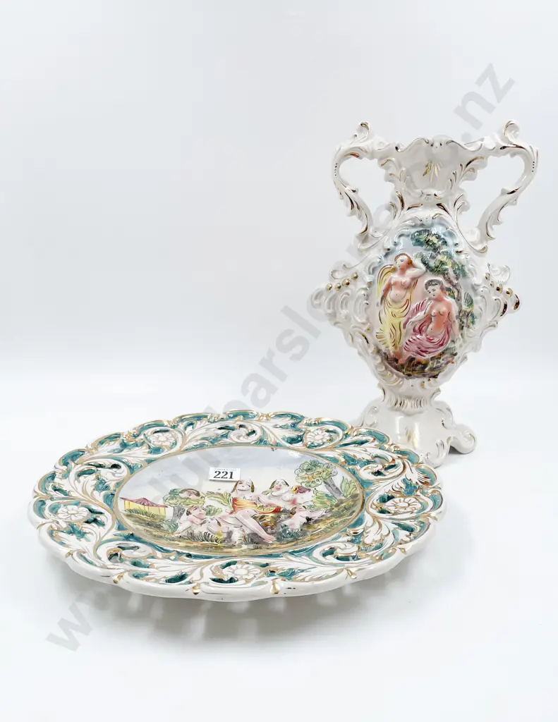 Italian Capodimonte Traditionally Figured Plate and Urn Image 1++