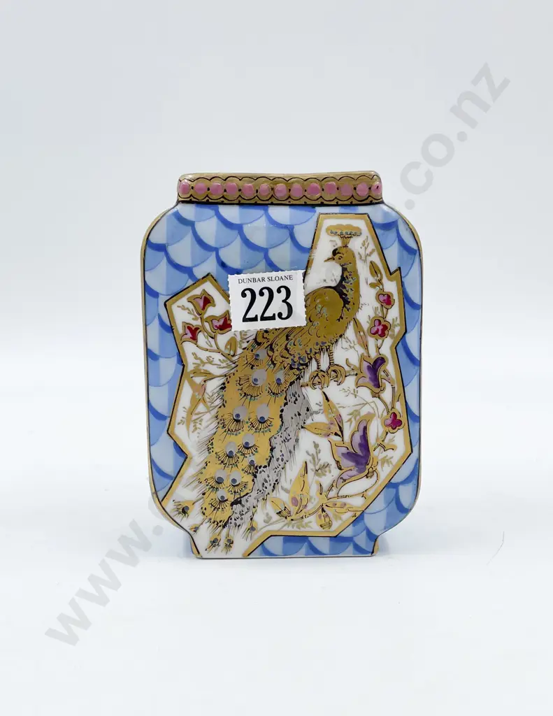 Probable French Slab Sided Vase Painted with Peacock Image 1++