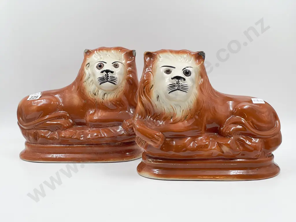 Pair of Late C19th Staffordshire Lions Image 1++