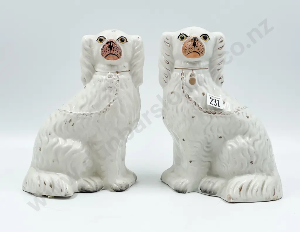 Pair of Small Vict Staffordshire Spaniel Mantle Dogs Image 1++