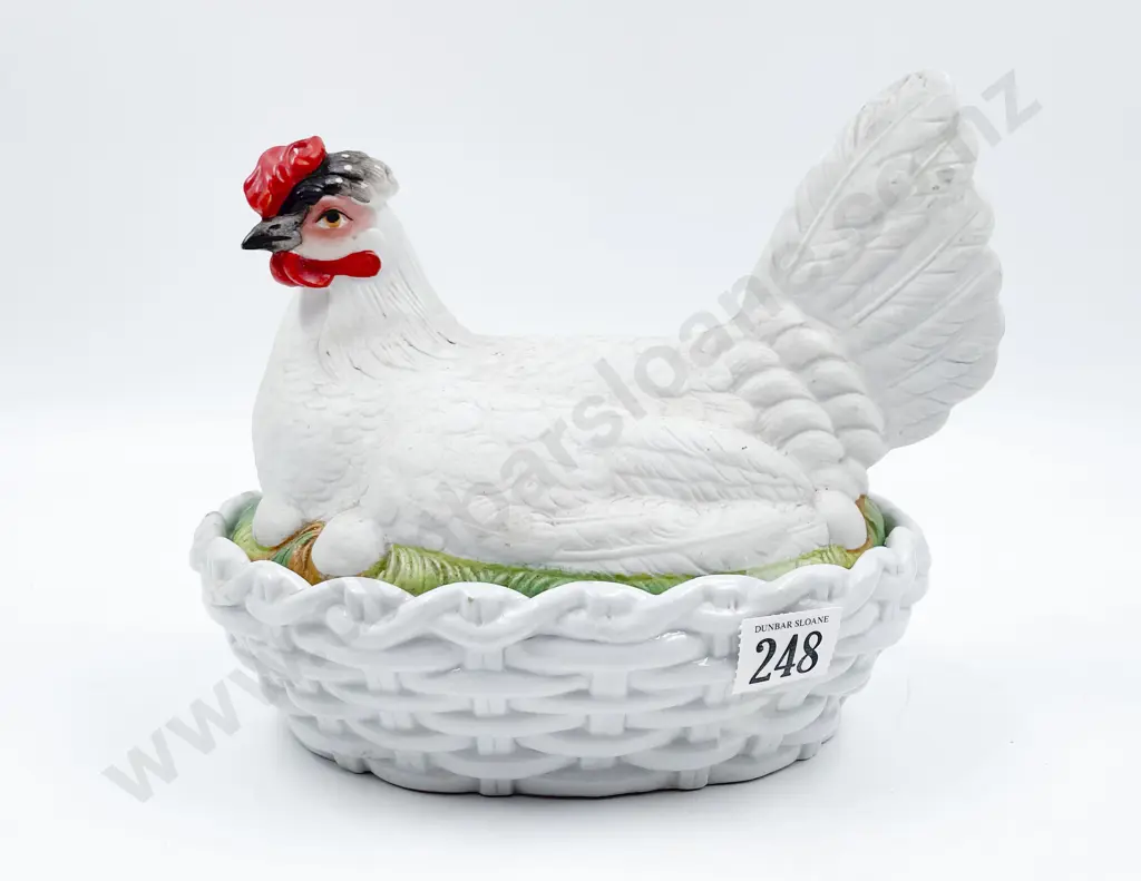 Vict Painted Whiteware Molded Nesting Hen Tureen Image 1++
