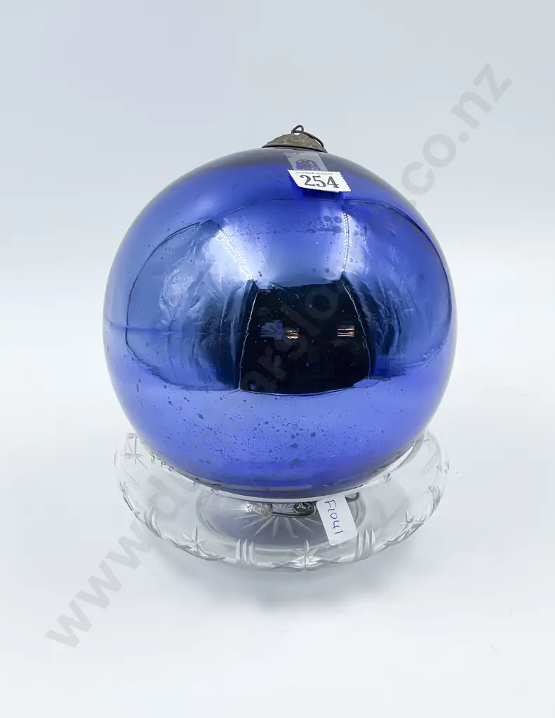 Large Vict. Blue Glass Witches Ball Image 1++