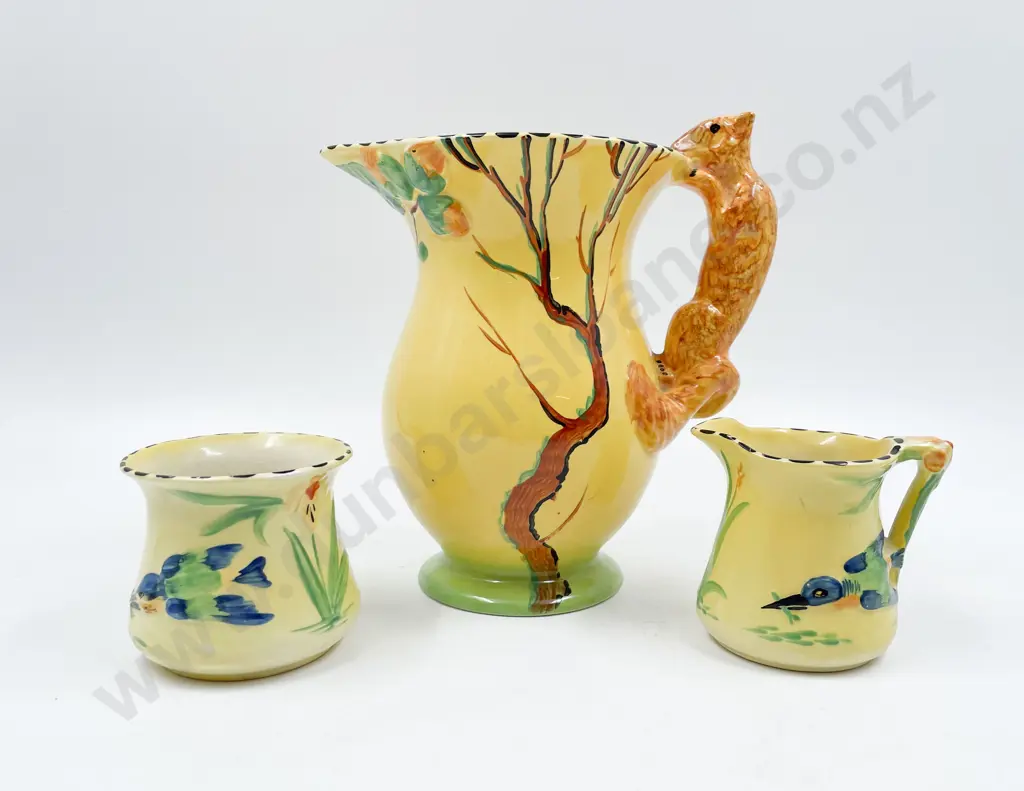 Burleigh Ware Squirrel Handled Jug & Kingfisher Sugar & Cream Image 1++