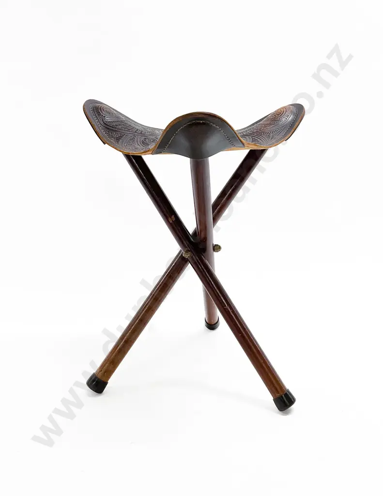 Tiki Tooled Leather Seated Stool Image 1++